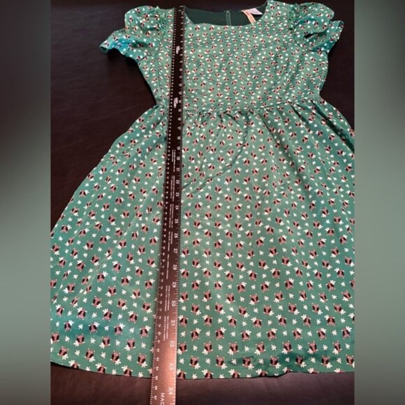 Alice Moon Green Puff Sleeve A-Line Mini Dress Owl Print size Small. - Picture 11 of 12